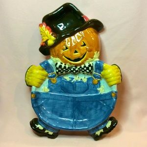 FINAL SALE PRICE Pumpkin Scarecrow Chip & Dip Server